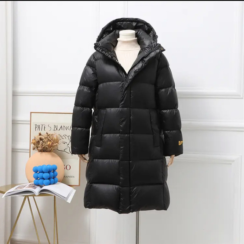 Winter new black brocade down jacket women's medium-length thickened white duck down knee-length Northeastern couple's thickened coat