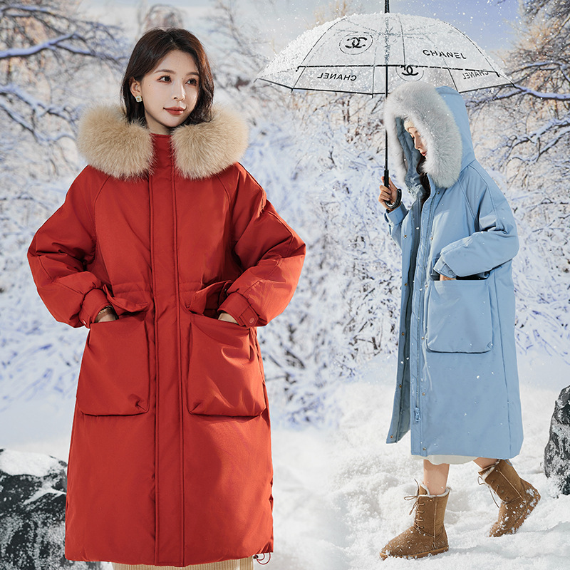 New 90 white duck down waist-length over-the-knee overalls long plus size maternity down jacket women's large size trendy RR2301