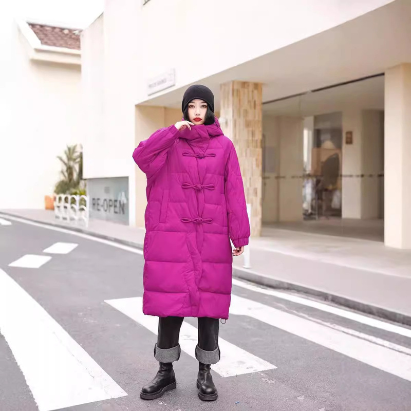 Over-the-knee down jacket women's mid-length 2024 winter new style hooded casual loose slimming thickened temperament jacket