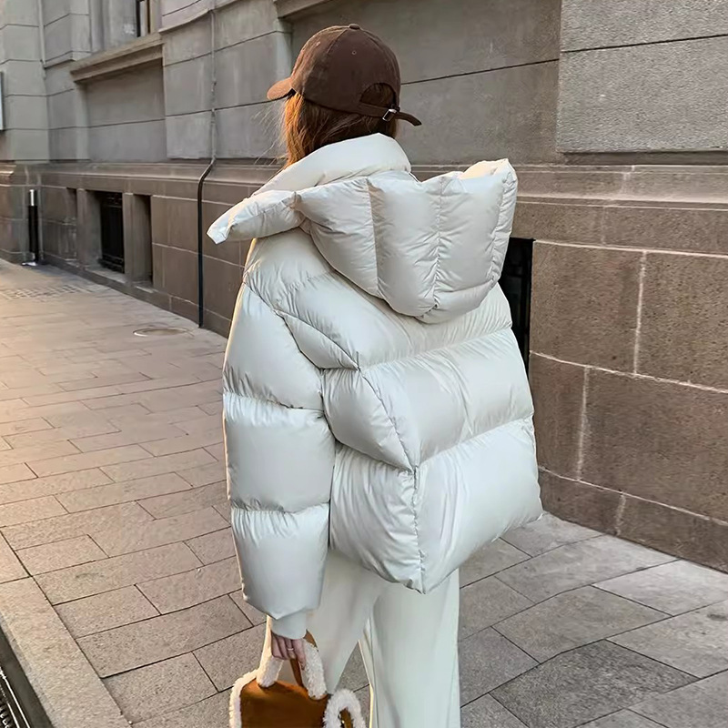 Down Jacket Women's High-end Women's 2024 Winter Fashion Hooded Thickened Puff Feel White Duck Down Small Bread Jacket