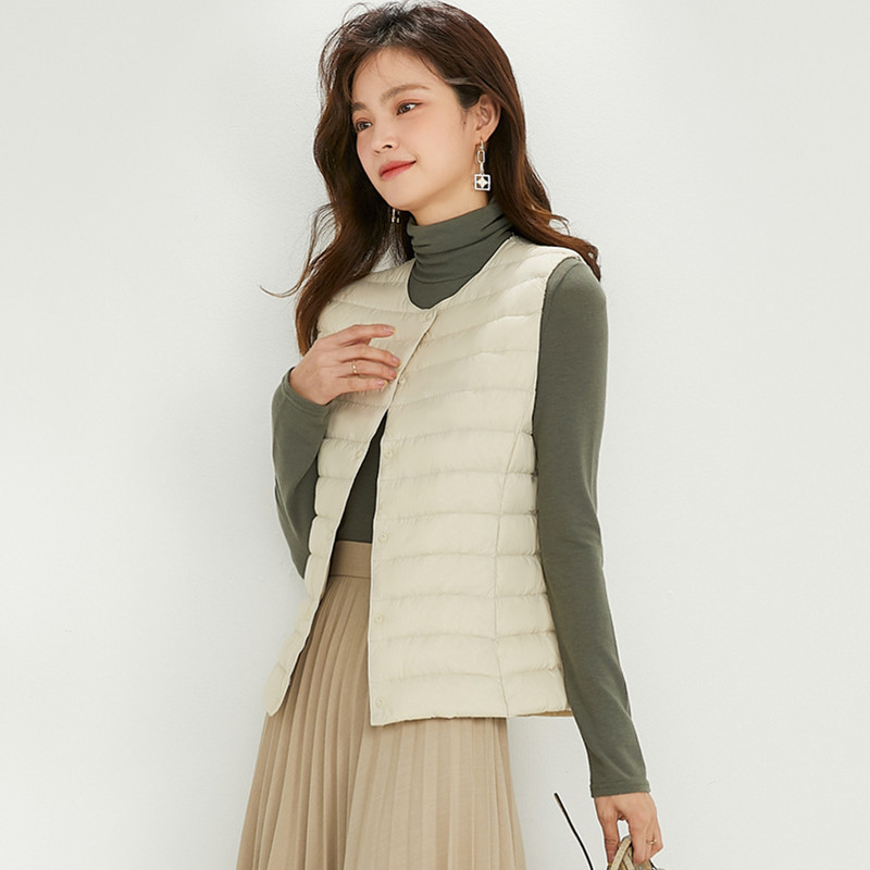 2024 Women's 90 velvet women's round neck V-neck lightweight garden webbing liner down jacket vest vest vest large size