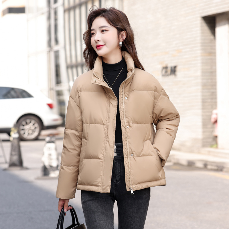 Down jacket for women 2024 new winter fashion temperament small short stand collar high-end white duck down warm jacket