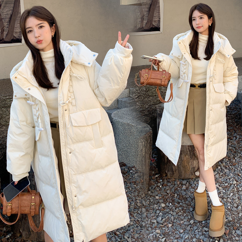 2024 horn button plus size down jacket for women 200 pounds fat mm Korean style mid-length fashionable coat for pregnant women