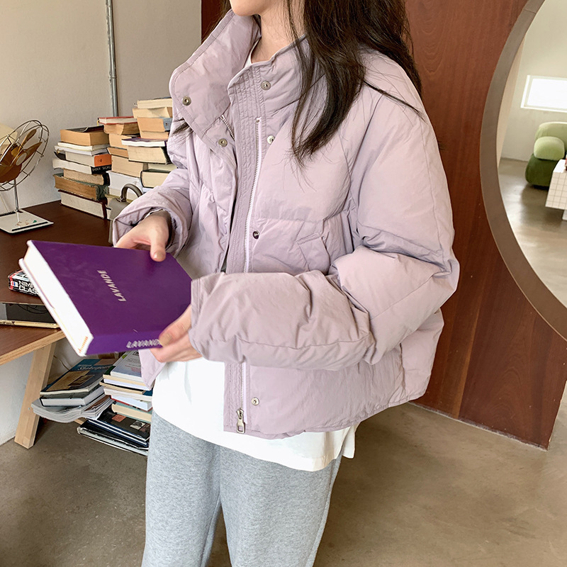 2024 Winter New Down Jacket Short Women's White Duck Down Stand Collar Thickened Warm Little Man Jacket Milky Blue