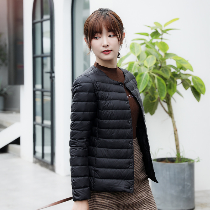 Down jacket for women, thin, short, inner wear, cross-border fashion, Korean version, slim V collarless, lightweight white duck down jacket