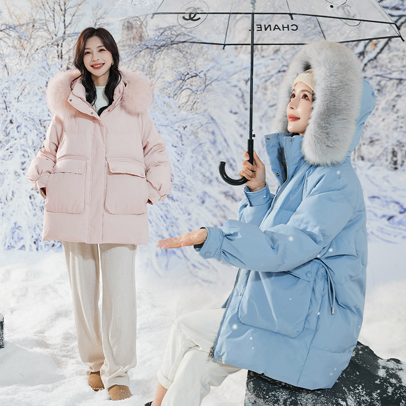 New 90 white duck down large fur collar plus fat plus size mid-length maternity down jacket women's large size RR2311