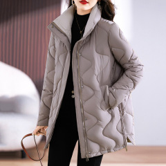 Down cotton-padded jacket for women, medium and long style, new Korean version, loose and thickened, stand-up collar, slimming cotton-padded jacket, versatile cotton-padded jacket