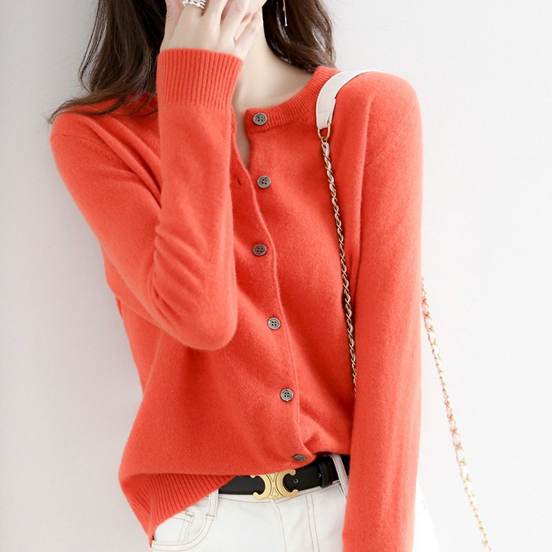 Autumn long-sleeved sweater solid color simple temperament cardigan top worn with women's sweater small jacket