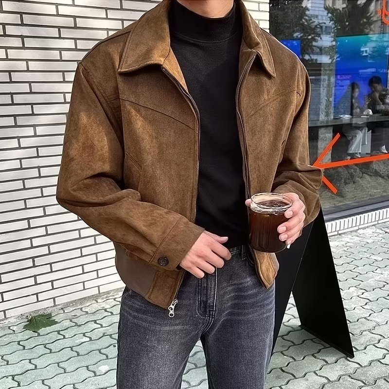National trend retro versatile short lapel jacket spring and autumn style zipper fashionable niche American jacket versatile men's trend