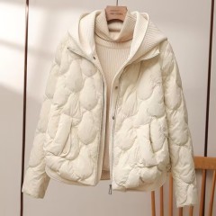 European fake two-piece knitted hooded down cotton clothes for women winter new short loose thickened bread coat jacket