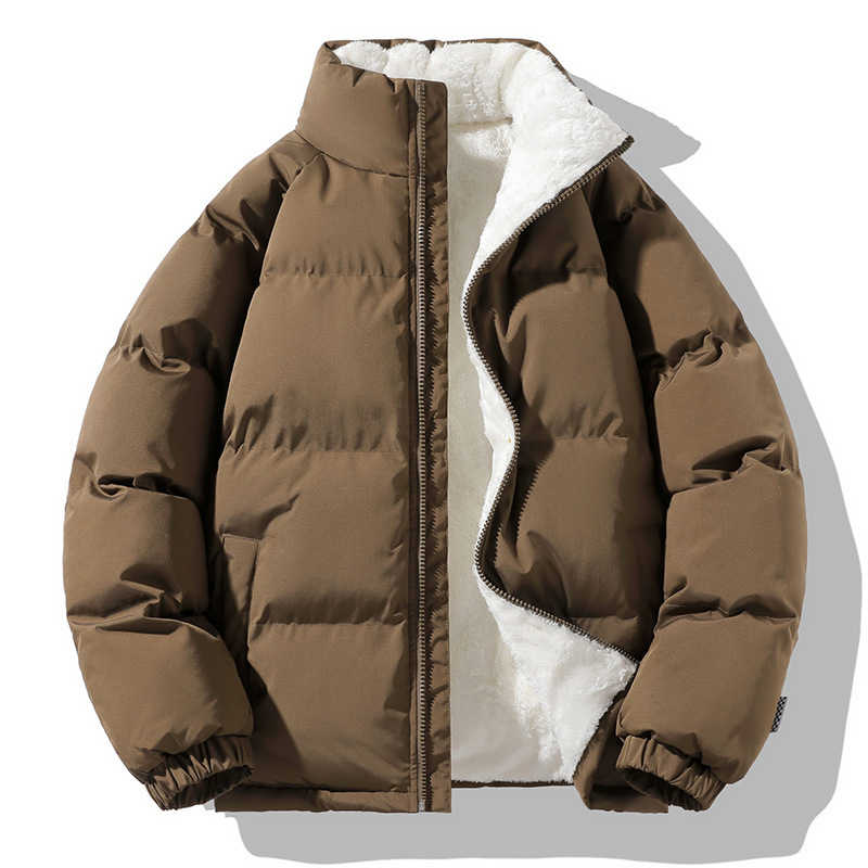 Cotton-padded jacket for men 2024 autumn and winter new style velvet thickened bread coat trendy brand loose winter lamb velvet cotton-padded jacket for men