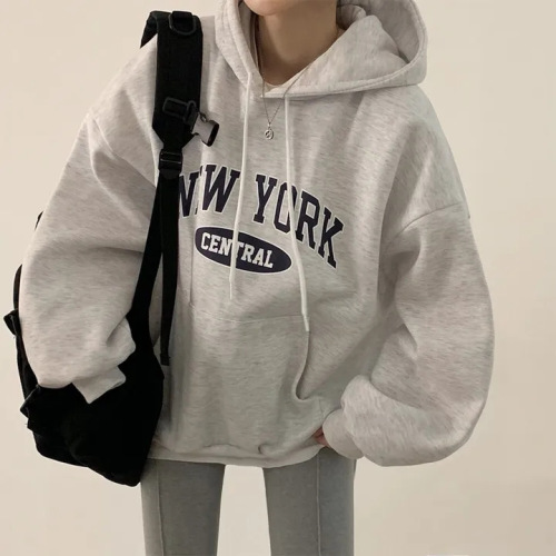 Korean style niche casual couple sweatshirt for women ins lazy style design printed letters thickened thin velvet sweatshirt for women
