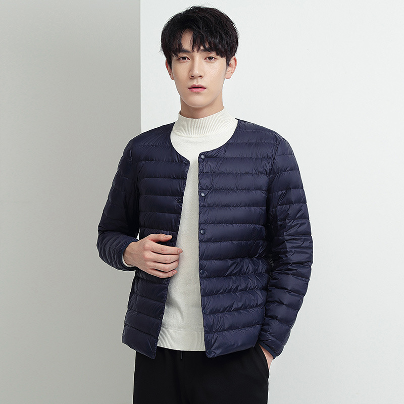 Lightweight down jacket men's short round neck v-neck 2024 autumn and winter vest white duck down inner base warm jacket