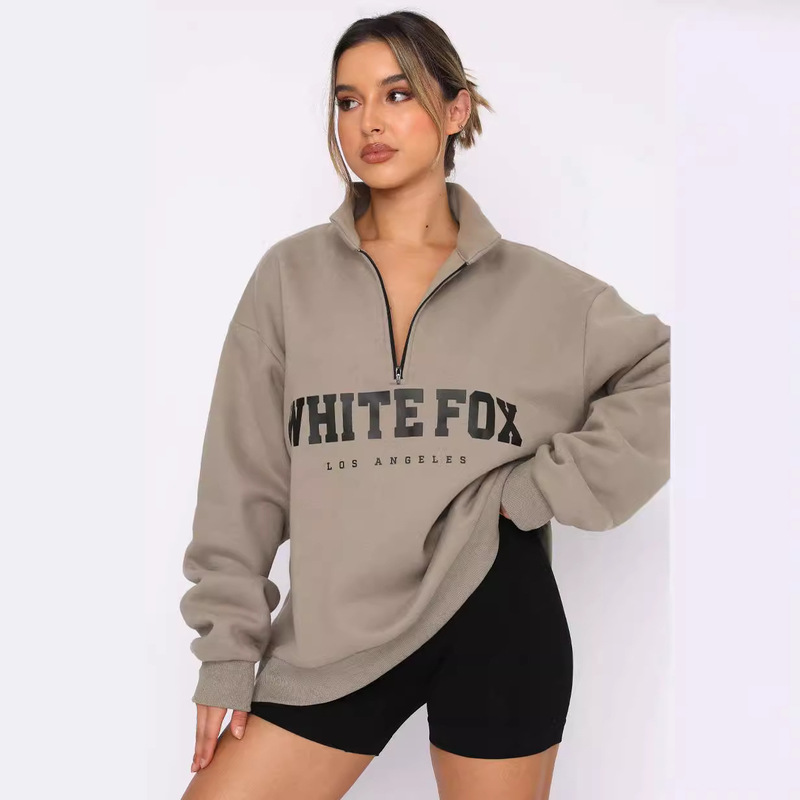 Europe and the United States 2024 Amazon cross-border foreign trade autumn and winter new casual versatile half-open collar zipper printed long-sleeved sweatshirt