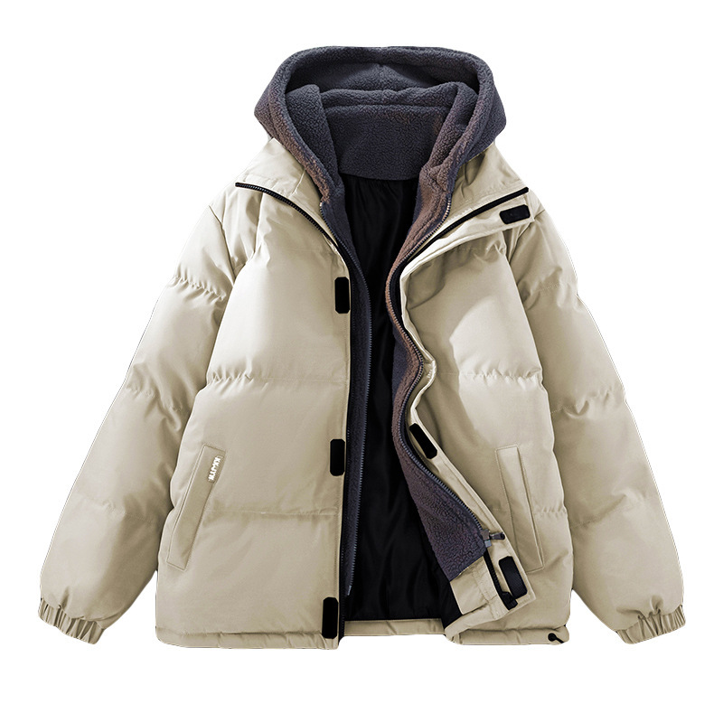 Winter trendy Hong Kong style men's clothing, handsome fake two-piece hooded cotton coat, fat plus size, thickened and warm cotton coat