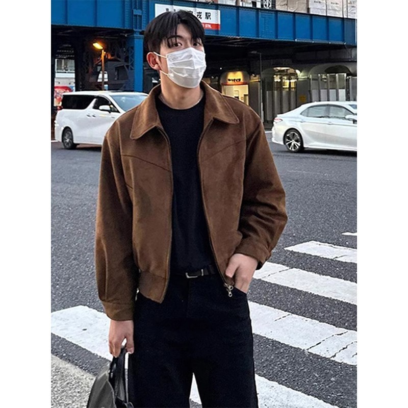 National trend retro versatile short lapel jacket spring and autumn style zipper fashionable niche American jacket versatile men's trend