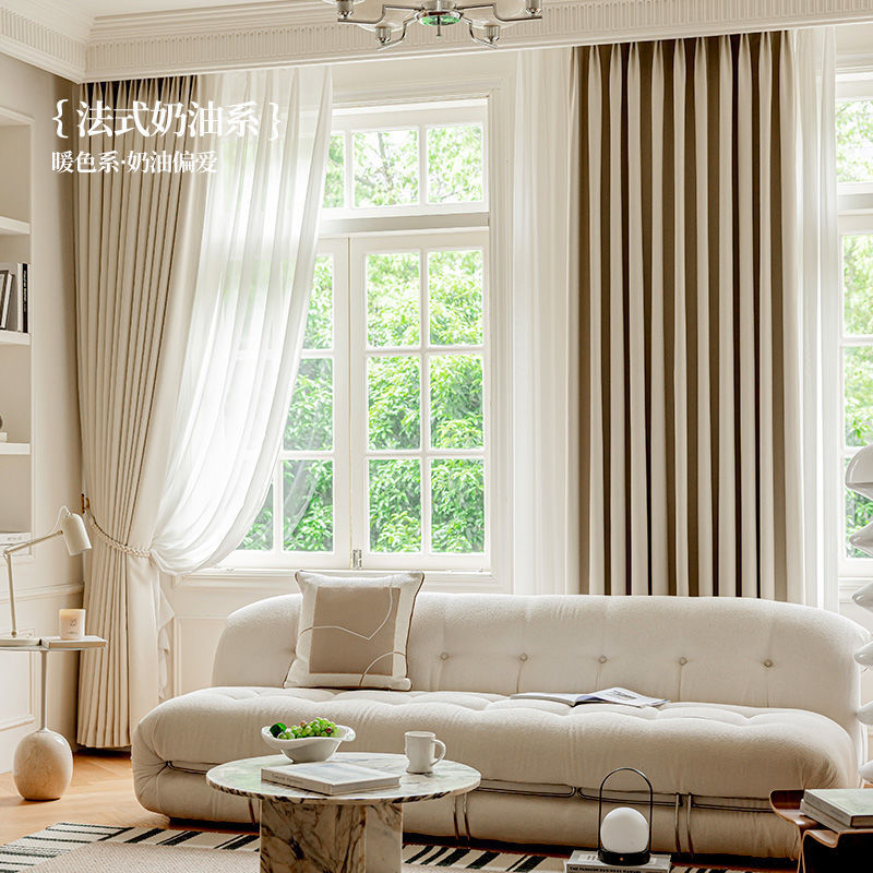 Cost-effective new cotton and linen blackout curtains for living room, balcony, bedroom, study, modern simple rental house curtains