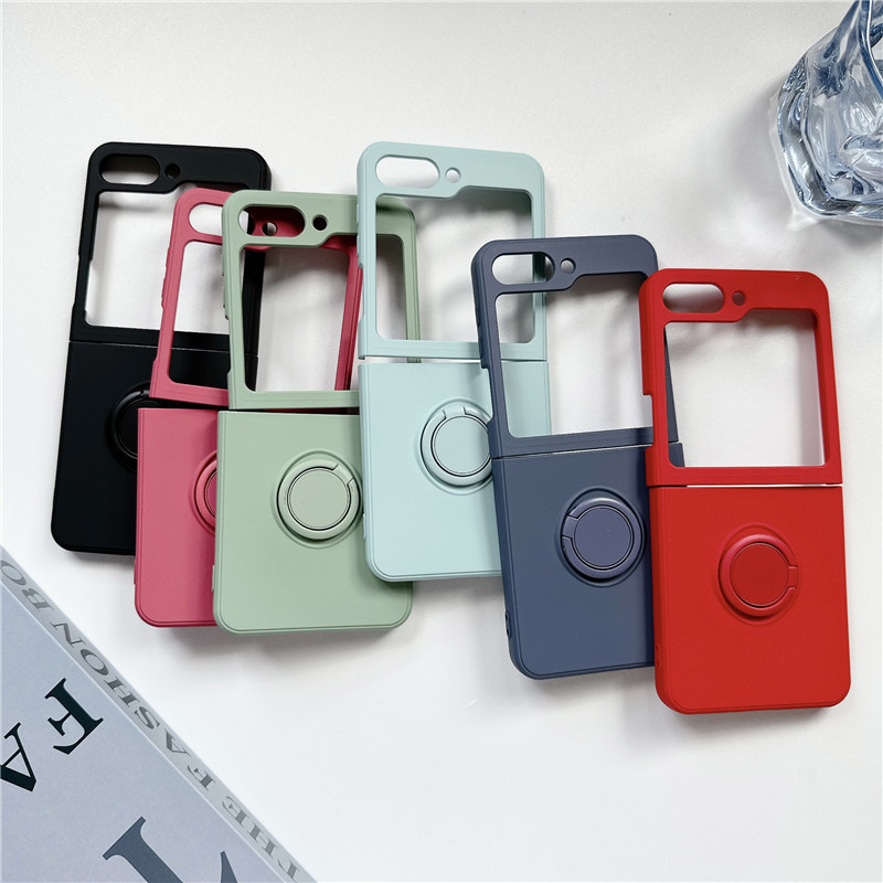 Suitable for Samsung Zflip5 liquid silicone Zflip6 ring mobile phone case Zflip4 folding screen protective cover foreign trade