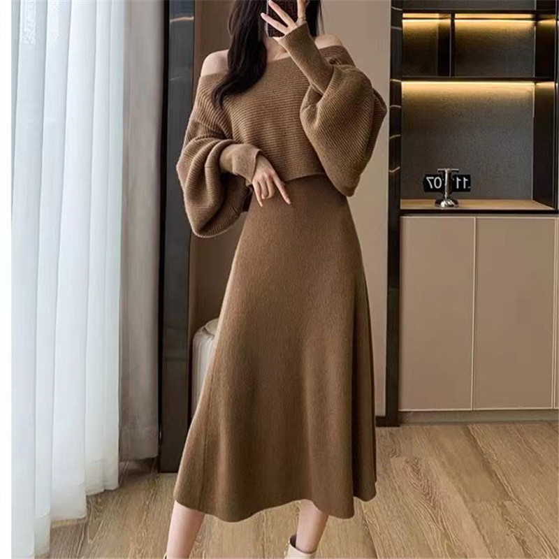 Designed sweater suspender dress two-piece set for women in autumn and winter new French gentle style knitted suit skirt