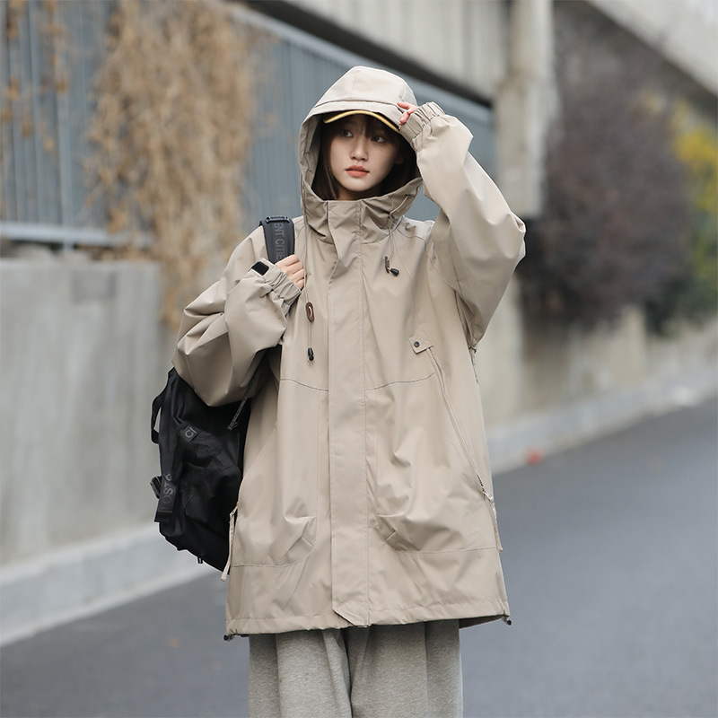 Mountain style windproof jacket, outdoor waterproof couple's style jacket, water-repellent hooded windbreaker, work jacket, can be opened in two ways