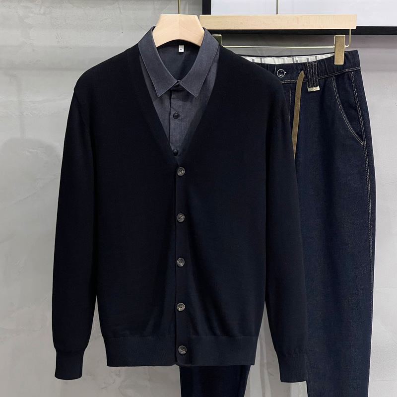 Spring and Autumn New Men's Knitted Cardigan Korean Style Trendy Outerwear Casual V-neck Sweater Jacket Men's Sweater