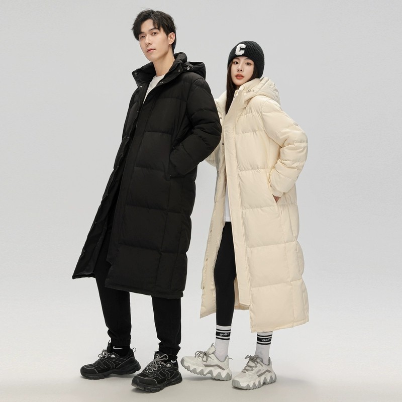 Couple men's and women's same style art test down jacket 2024 winter new long over-the-knee lengthened and thickened jacket