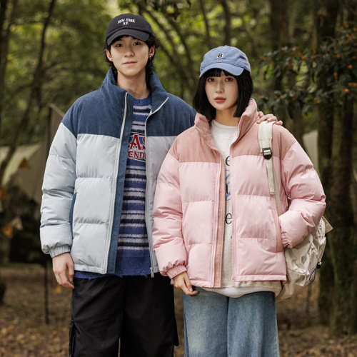 New winter velvet cotton coats for men and women, thickened warm cotton coats, couple style bread coats, trendy color matching cotton coats