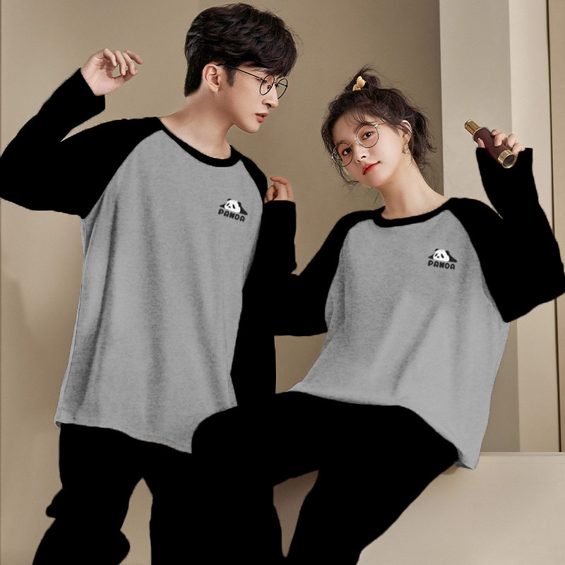 New spring and autumn pajamas for couples, casual long-sleeved two-piece set, simple Korean style, wearable home clothes, factory foreign trade