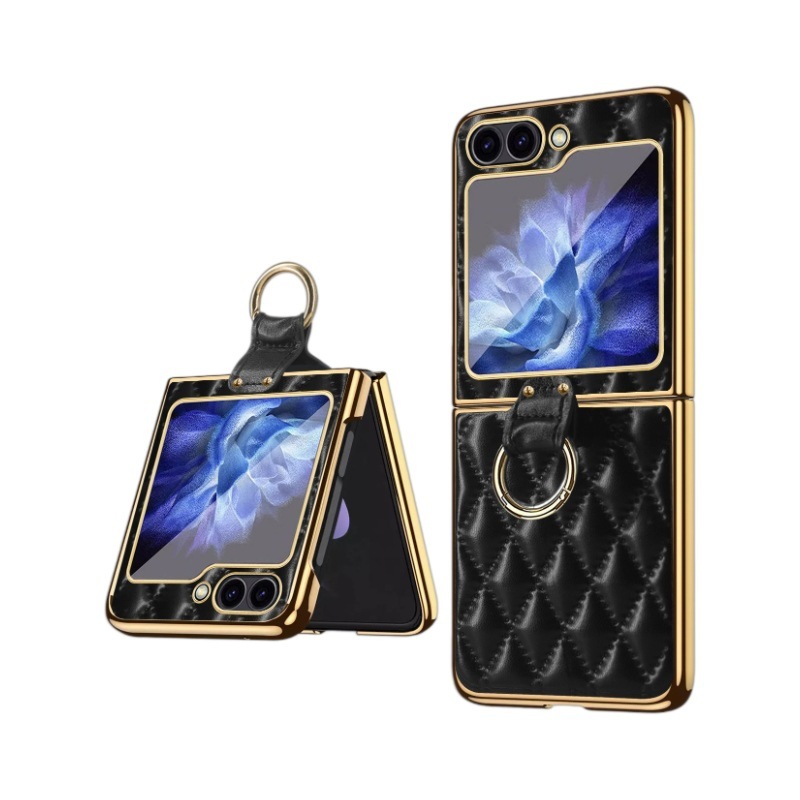 New model suitable for Samsung zflip6 electroplated anti-fall ring holder mobile phone case Korean small fragrance mobile phone leather case