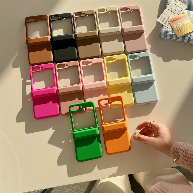 Solid color card three-piece set Samsung 6th generation hard case suitable for Galaxy Zflip 3/4/5th generation folding mobile phone case