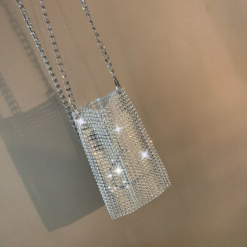 Spring and summer mini bag women's new crossbody bag ins mini shiny chain mobile phone bag casual shoulder bag