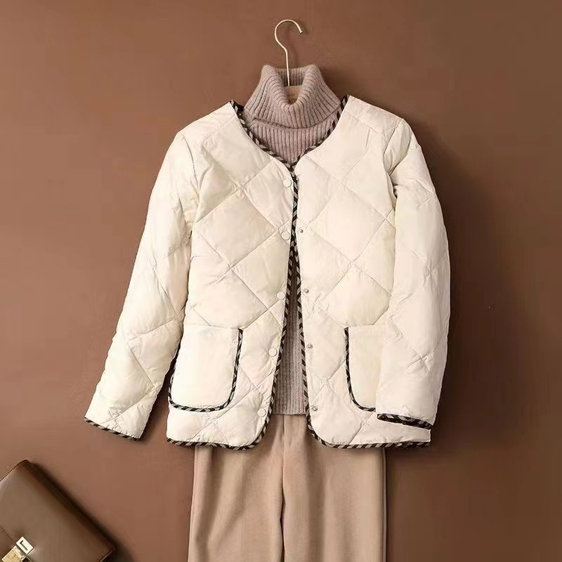 Xiaoxiangfeng light cotton coat women's short retro round neck Korean version versatile collarless mother's wear winter coat