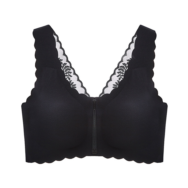 Seamless wire-free underwear front button zipper lace sexy beautiful back sports bra front button push-up tank top bra