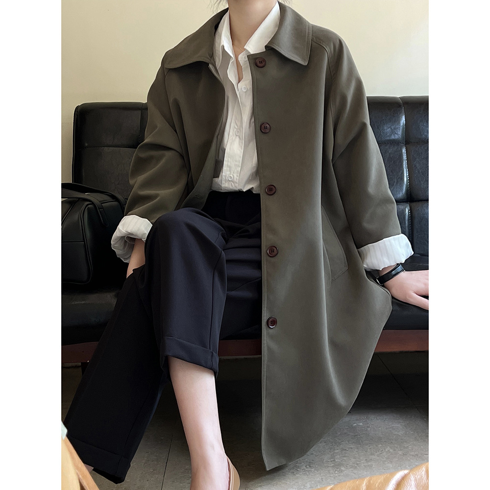 Yanshuang Korean style casual windbreaker jacket for women 2024 autumn new loose and versatile mid-length jacket 80861
