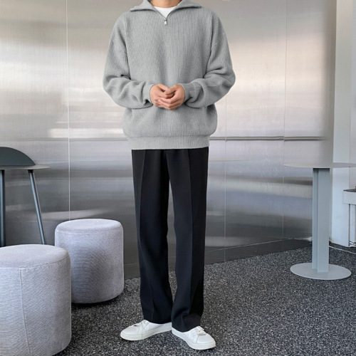 MYQ pullover sweater for men in autumn and winter thickened half turtleneck zipper sweater ins pullover casual knitted bottoming shirt