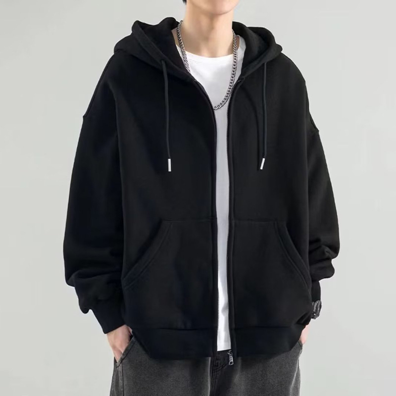 Zippered sweatshirt hooded men's spring and autumn jackets casual sportswear loose velvet clothes simple autumn tops