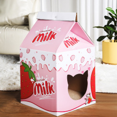 Foreign trade strawberry milk box cat scratching board wholesale corrugated cat nest cat claw board nest closed cat carton