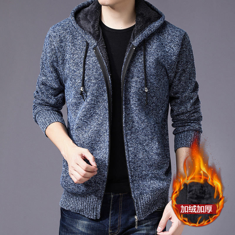 Cross-border foreign trade dropshipping autumn and winter new men's velvet thickened zipper hooded sweater cardigan sweater Korean style trendy