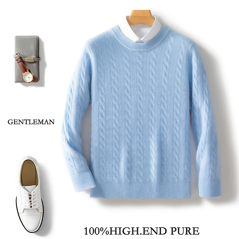 Autumn and winter wool sweater men's round neck jacquard thick sweater wool sweater loose casual business bottoming sweater wool top