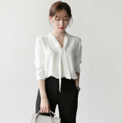 2024 Autumn New Style White Chiffon Shirt Women's Korean Style Loose Western Style Fashion Design Niche Tops Professional