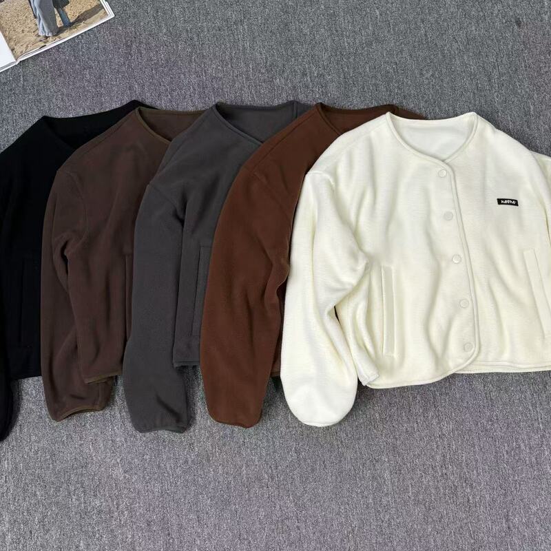 [In stock] Five-color chest label single-breasted fashion versatile thickened long-sleeved jacket tops for women
