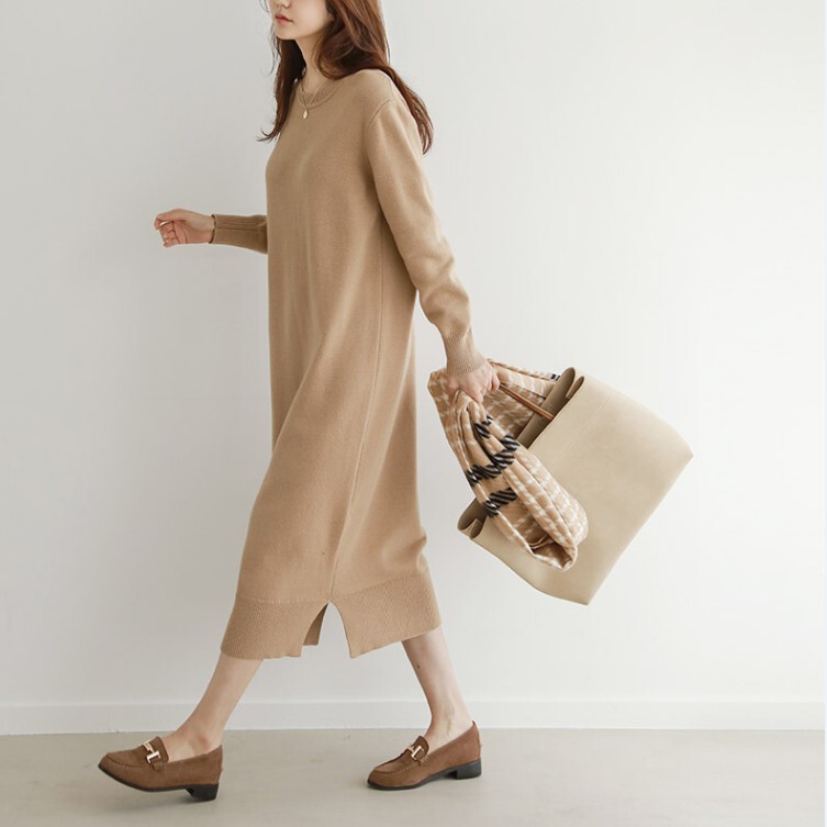 Factory wholesale long sweater for women 2024 autumn and winter new Korean style thickened over-the-knee knitted large size knitted dress
