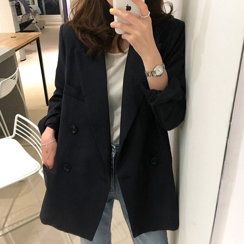 Internet celebrity suit tops spring fashion fashion high-end street loose casual versatile black suit jackets for women