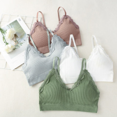 Live broadcast women's ribbed underwear massage cushion breathable beautiful back sling lace edge wrapped breast tube top girl underwear