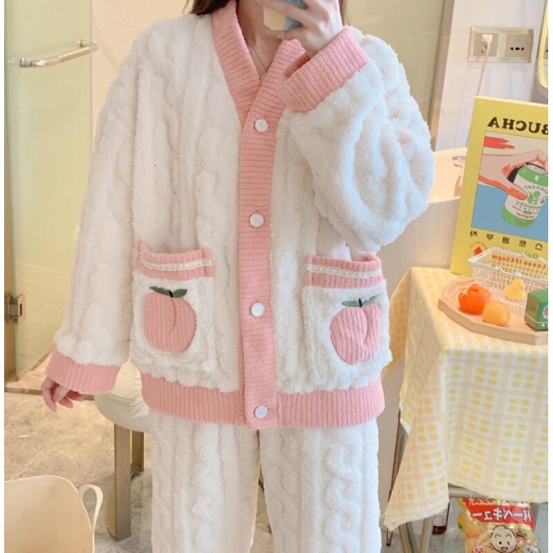 Watertight peach set, coral velvet pajamas, small fragrance, new thickened and warm, net infrared, small fragrance, wearing home clothes