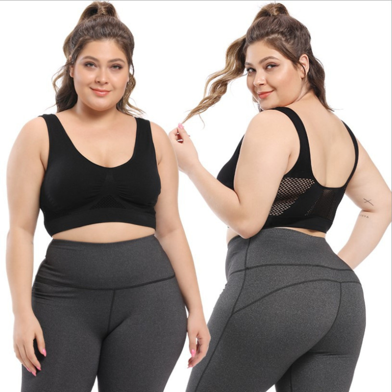 Cross-border exclusive large size MM yoga running sports bra without steel rims hollow mesh breathable hole sports bra