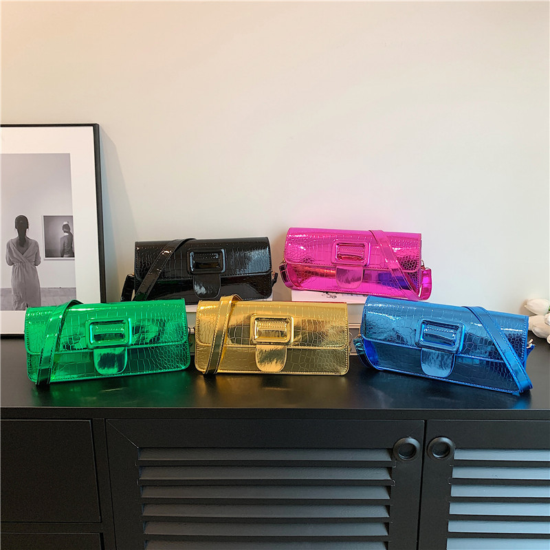 Fashionable design armpit bag trendy one-shoulder armpit women's bag summer lacquered crocodile texture small square bag