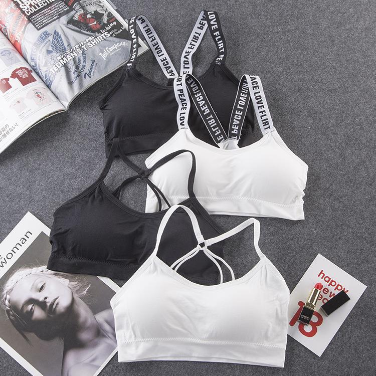Factory direct sales letter sports bra female students camisole Korean style parachute wrap breast bandeau bra beautiful back