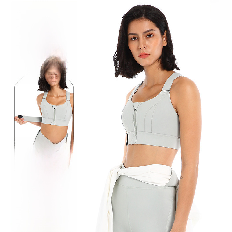 YKK zipper sports bra women's high-strength shock-proof running yoga vest seamless push-up fitness bra bra