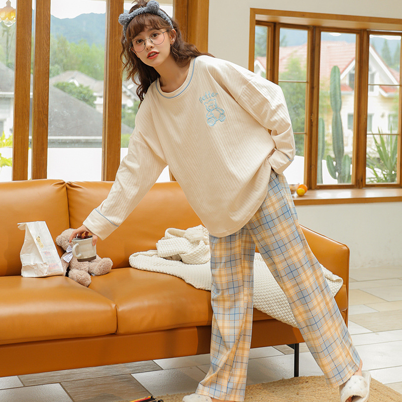 Pajamas for women spring and autumn long-sleeved cotton suits new student ins style autumn and winter loose home clothes
